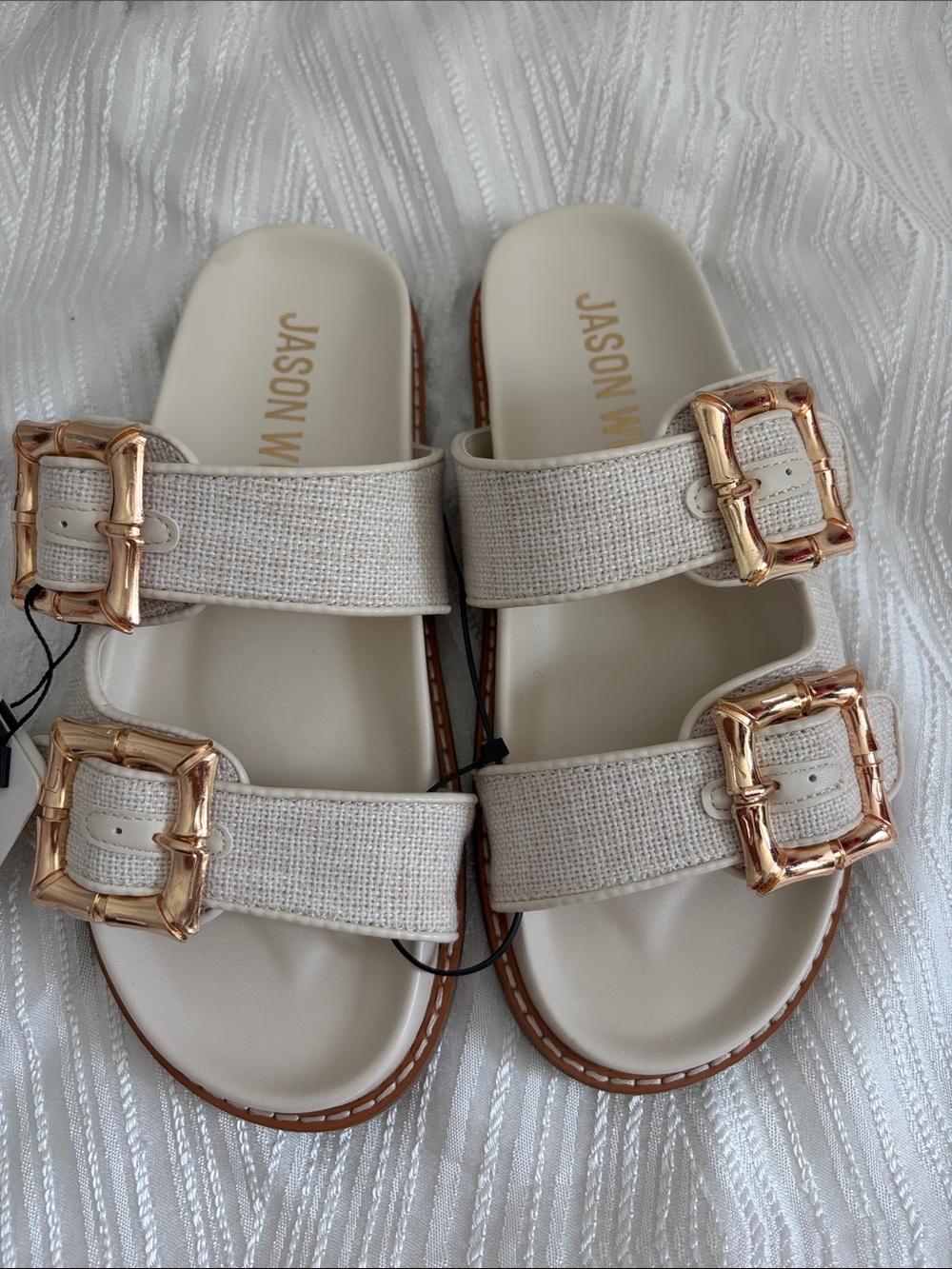 Jason Wu Cream Dual-Buckle Slide Sandals with Rose-Gold Buckles